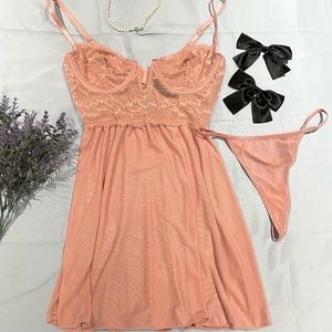 Pink Slip Dress + Underwear Set